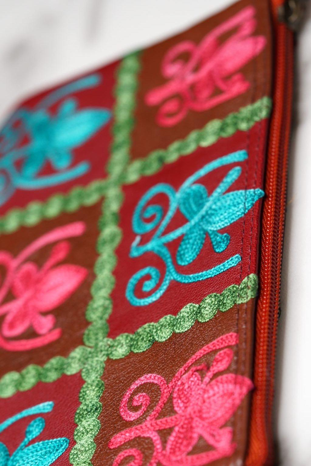 Everyday purse with beautiful handmade cashmere embroidery,  boho style wristlet purse.