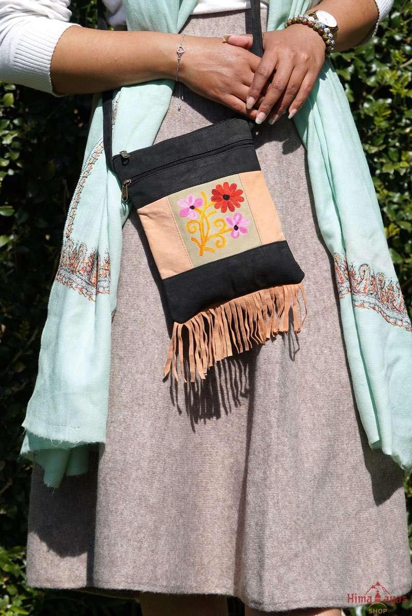 A unique style women's shoulder bag, crafted with beautiful cashmere floral embroidery to give it a chic stylish look..