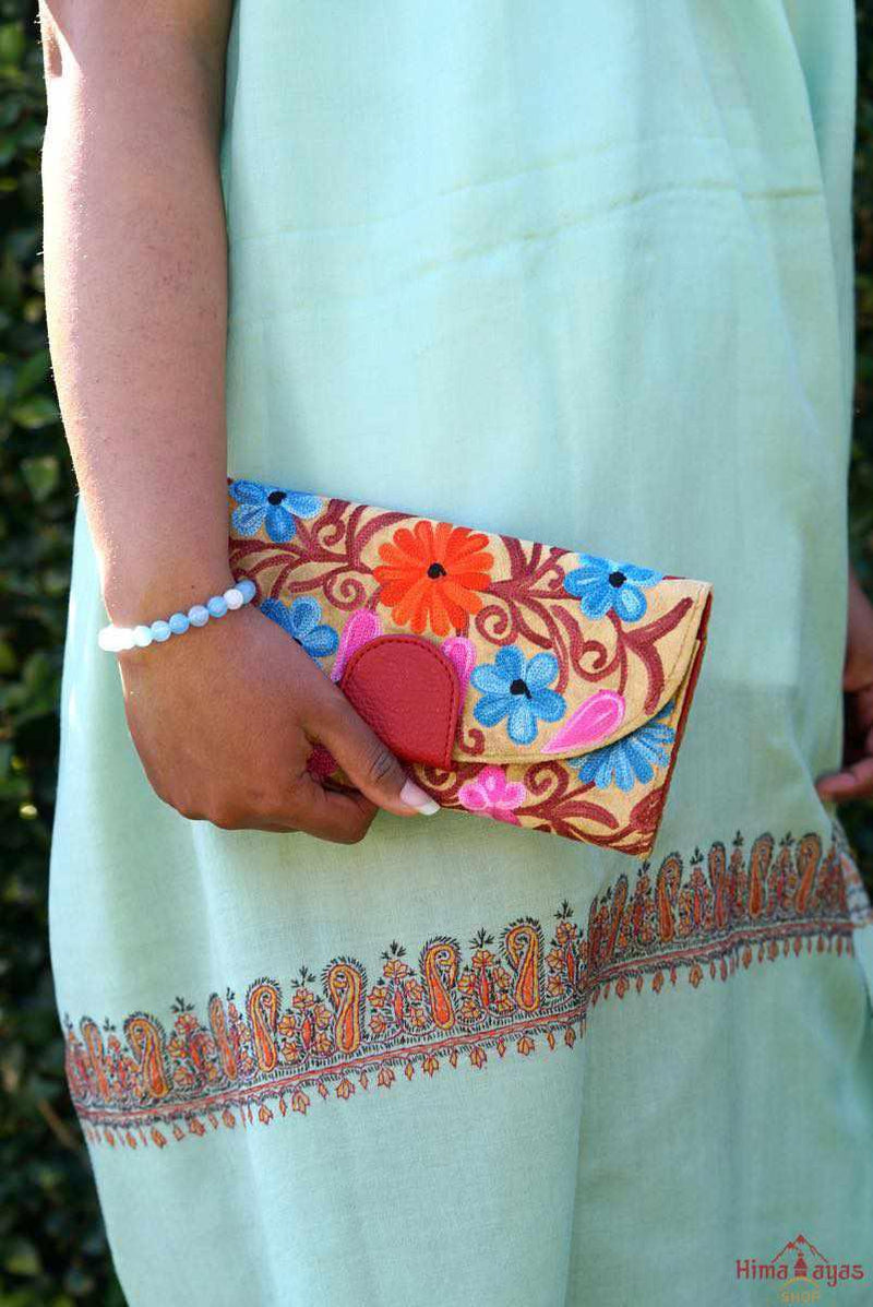 The perfect clutch, engraved and floral cashmere embroidered wallet for women that suits your style!