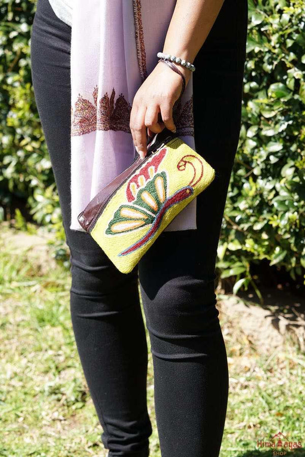 Everyday use stylish women's purse with beautiful hand embroidered colorful floral pattern.