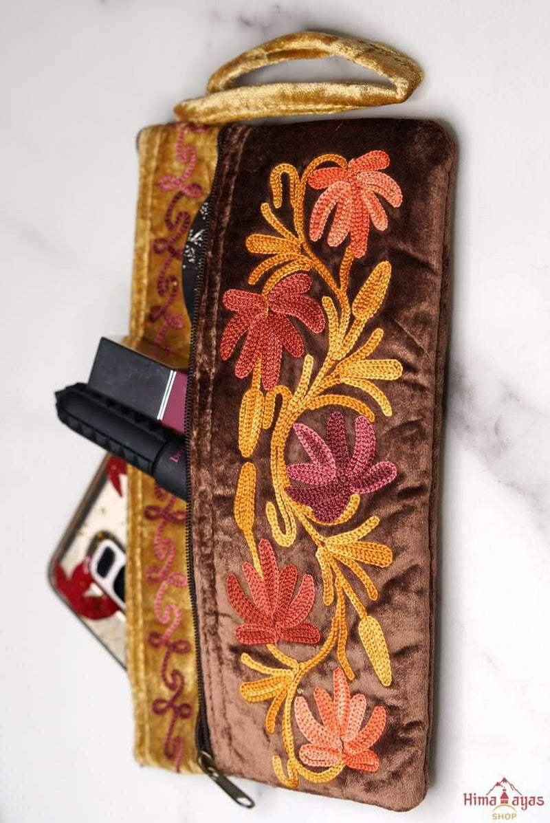 A unique style women's wristlet wallet with floral pattern, crafted ethically from Himalayas.