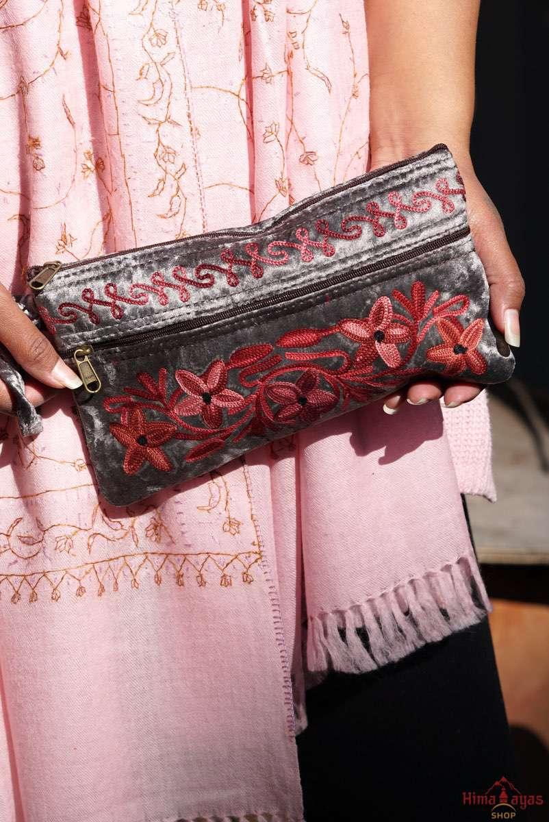 A stylist wristlet women purse for everyday use, handmade with kashmiri embroidery design for chic style. 