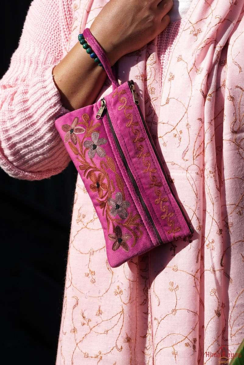 A stylist wristlet women purse for everyday use, handmade with kashmiri embroidery design for chic style. 