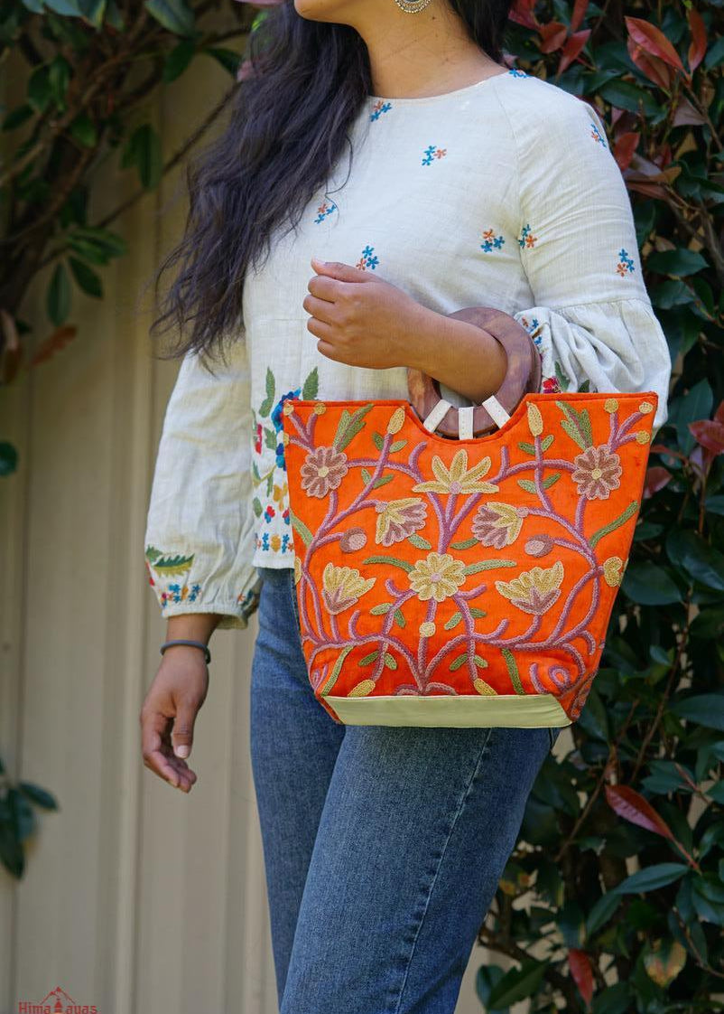 Unique style tote bag with hand embroidery, easy to carry and stylist design