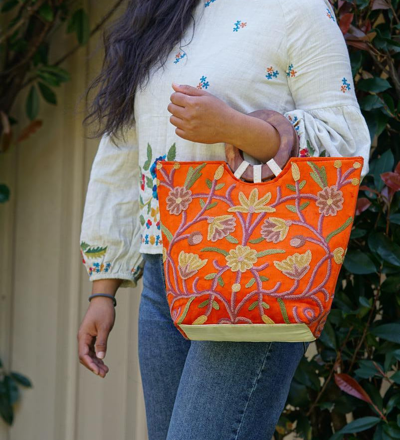 Unique style tote bag with hand embroidery, easy to carry and stylist design