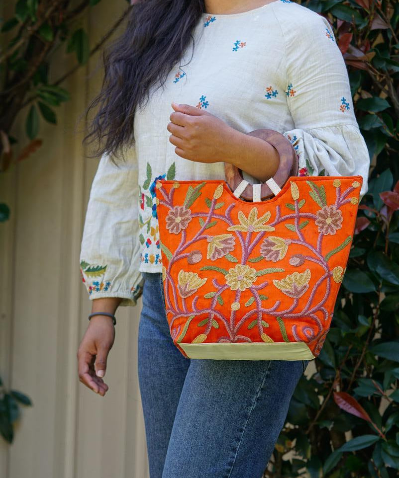 Unique style tote bag with hand embroidery, easy to carry and stylist design