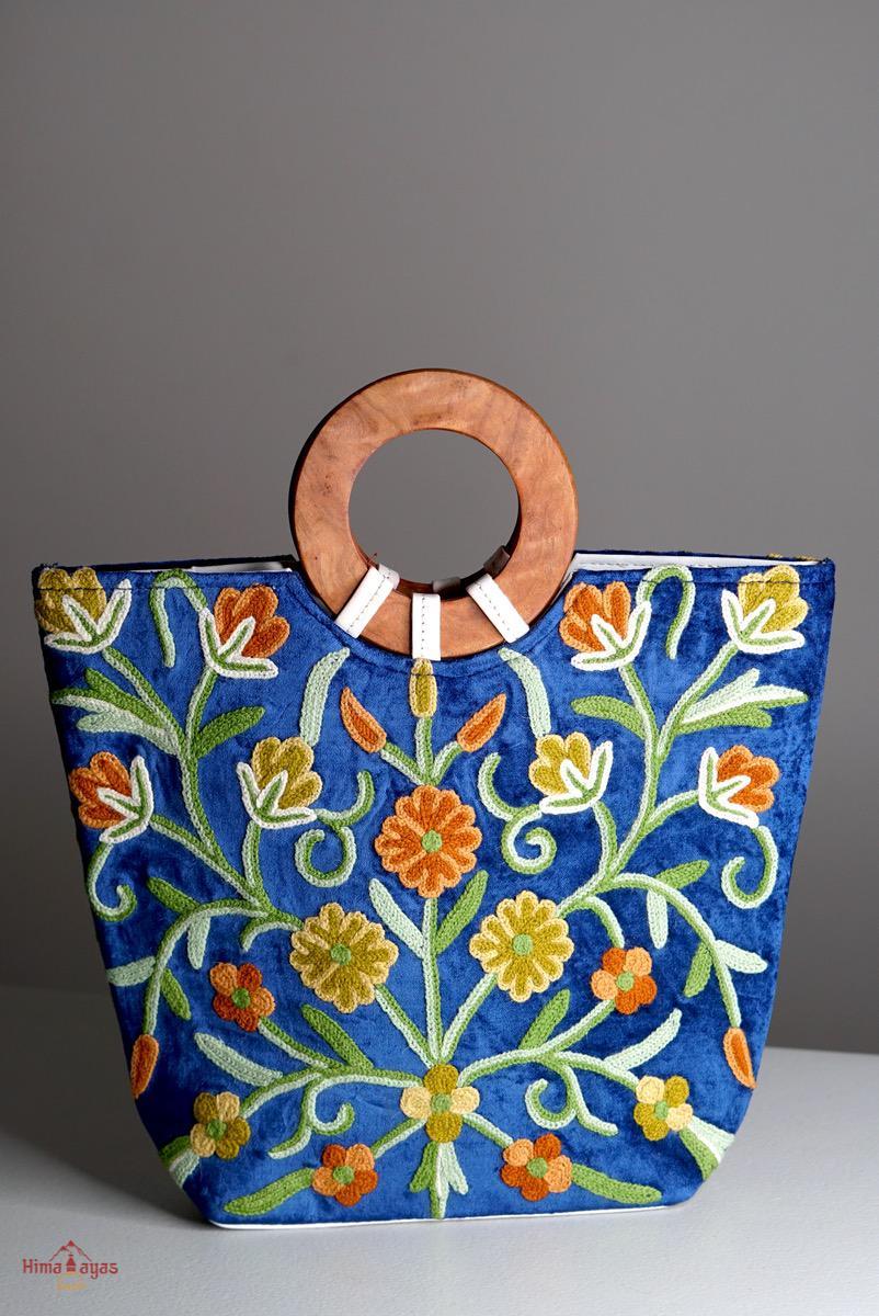 Beautiful handmade women's tote bag with Kashmiri embroidery design for chic style. 