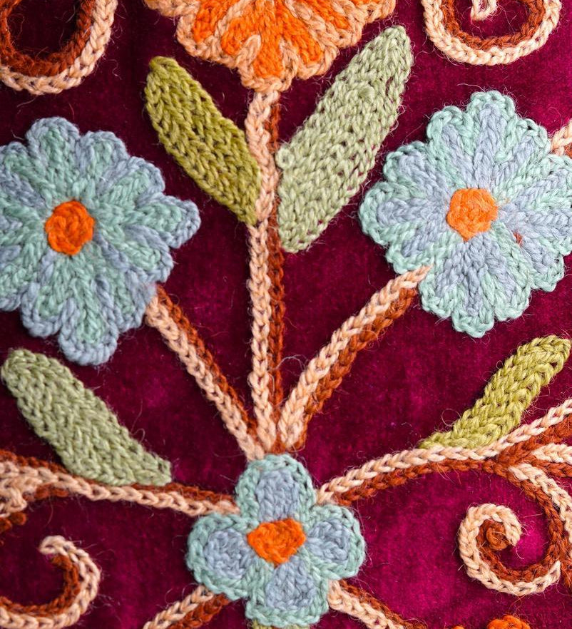 Beautiful hand embroidered tote bag with bright and multi-colour embroidered floral patterns.