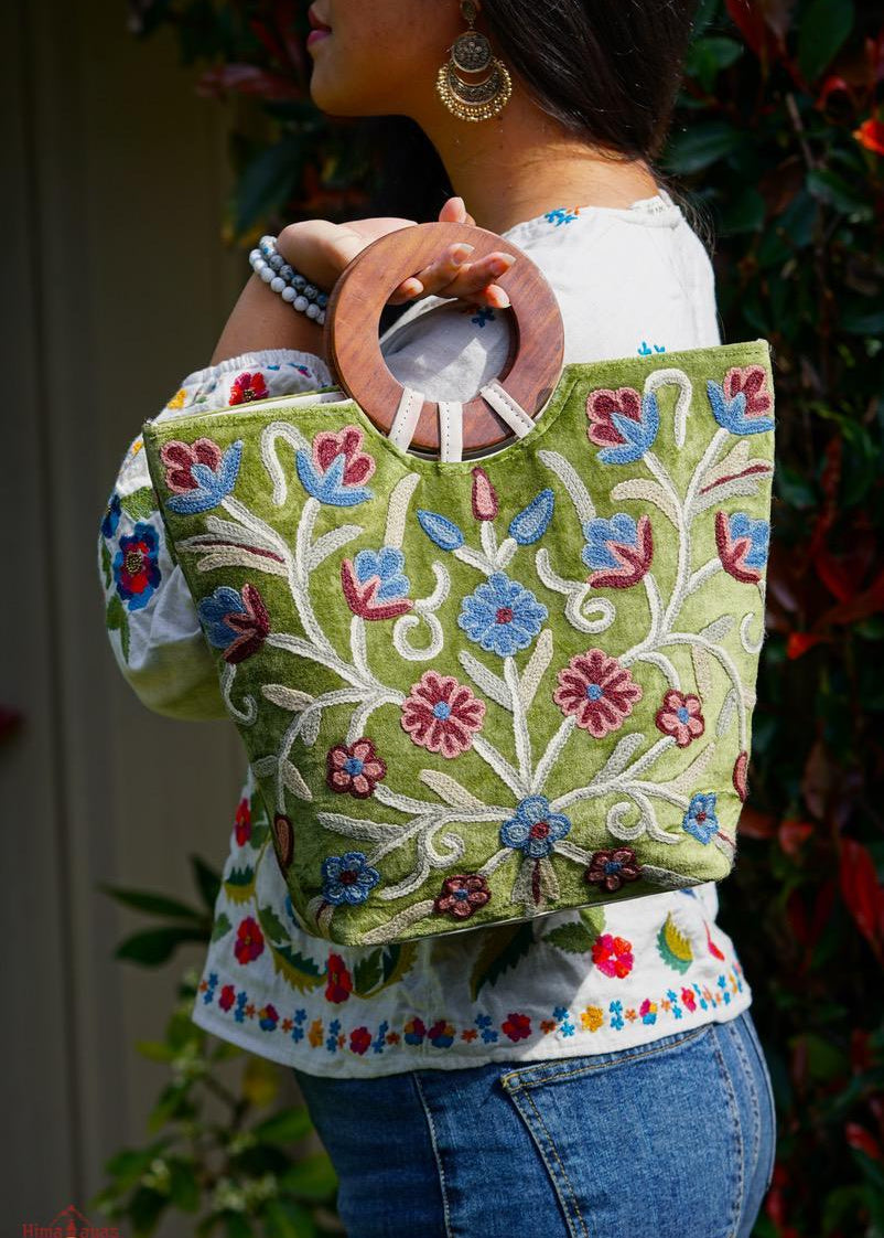 A stylist women’s Tote bag for everyday use, handmade and kashmiri embroidery design for boho style. 