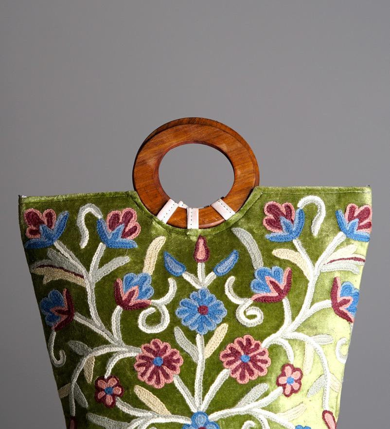 A stylist women’s Tote bag for everyday use, handmade and kashmiri embroidery design for boho style. 