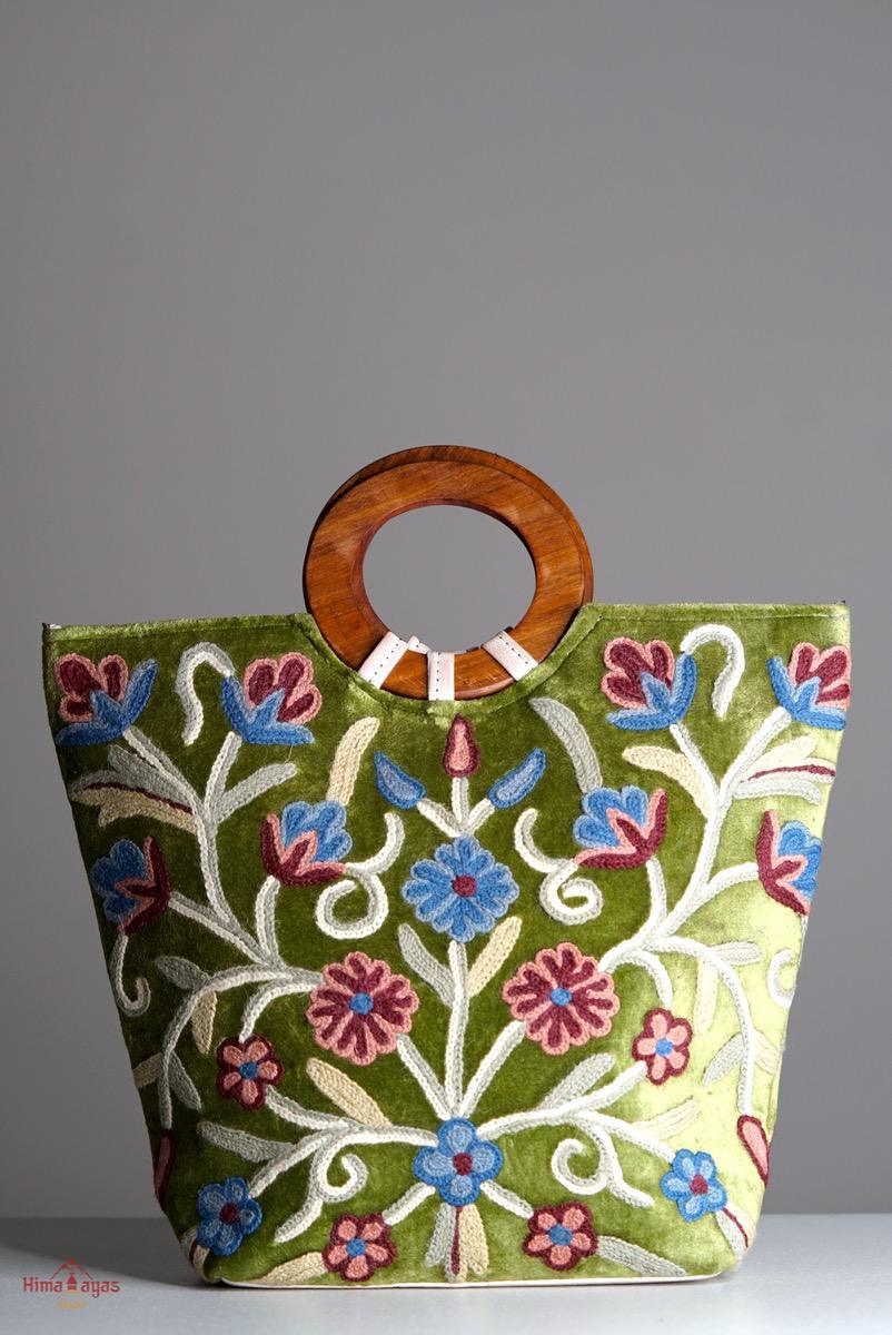 A stylist women’s Tote bag for everyday use, handmade and kashmiri embroidery design for boho style. 