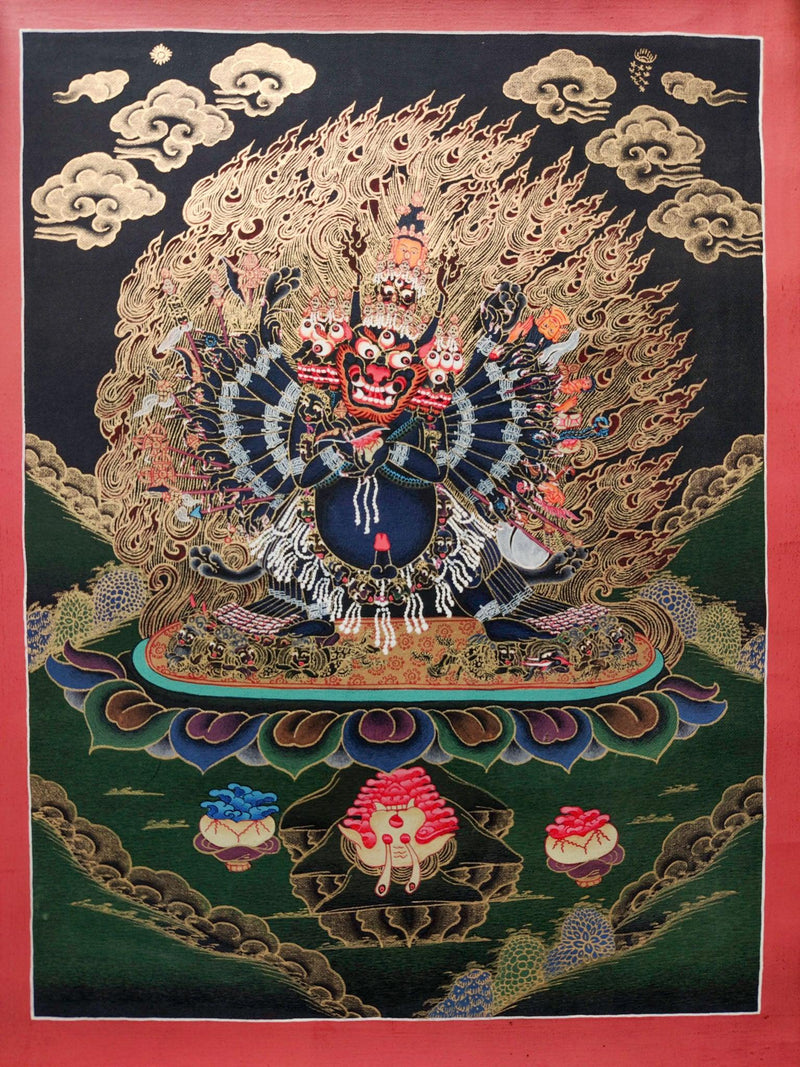 Yamantaka wrathful deity of protector thangka painting