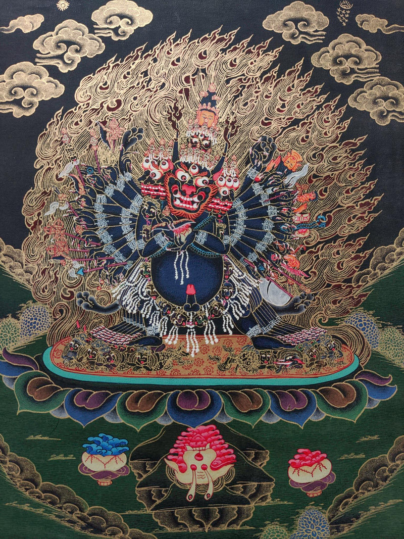 Yamantaka wrathful deity of protector thangka painting