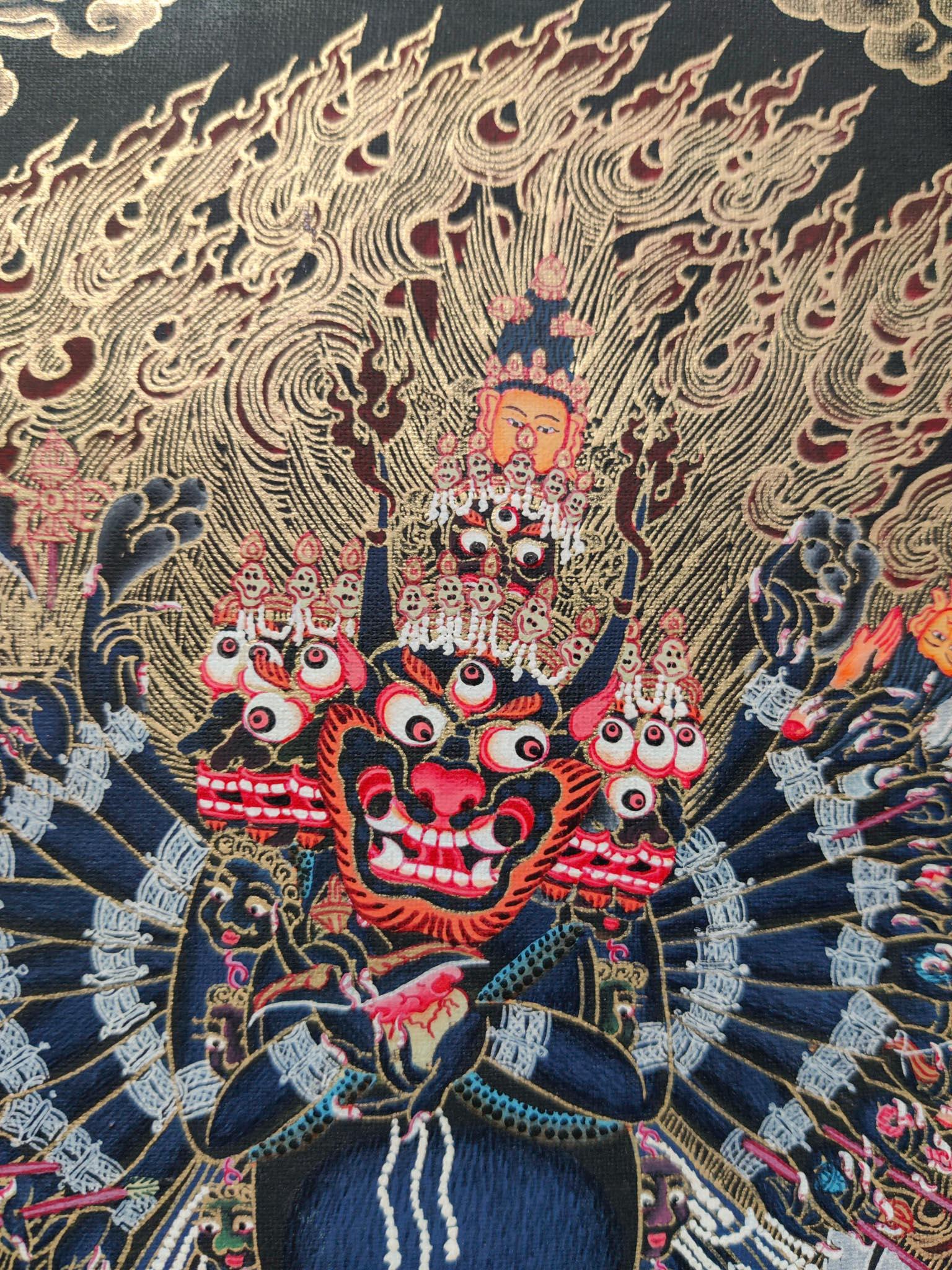 Yamantaka wrathful deity of protector thangka painting