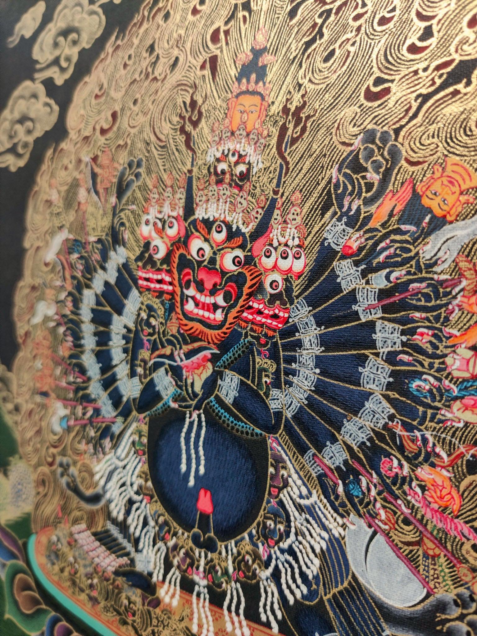 Yamantaka wrathful deity of protector thangka painting