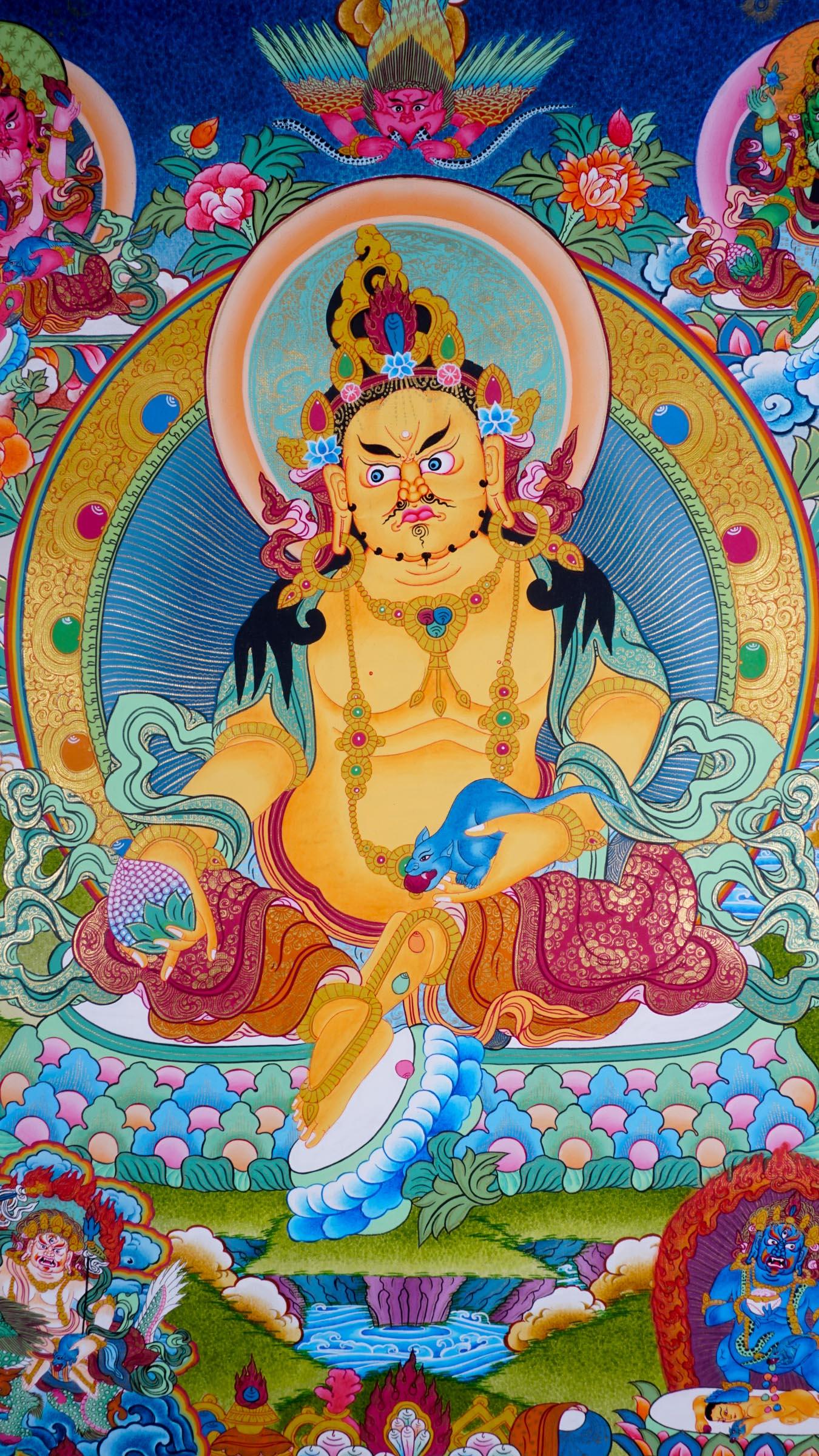 Five Dzambhala Tibetan Thangka painting of god of wealth 