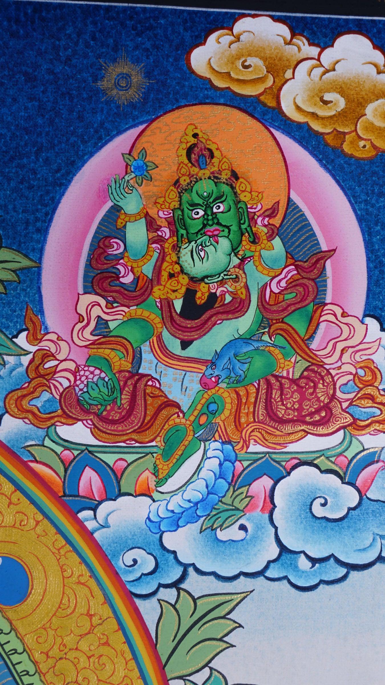 Five Dzambhala Thangka Five Dzambhala Tibetan Thangka painting of god of wealth with furious anger yellow face 