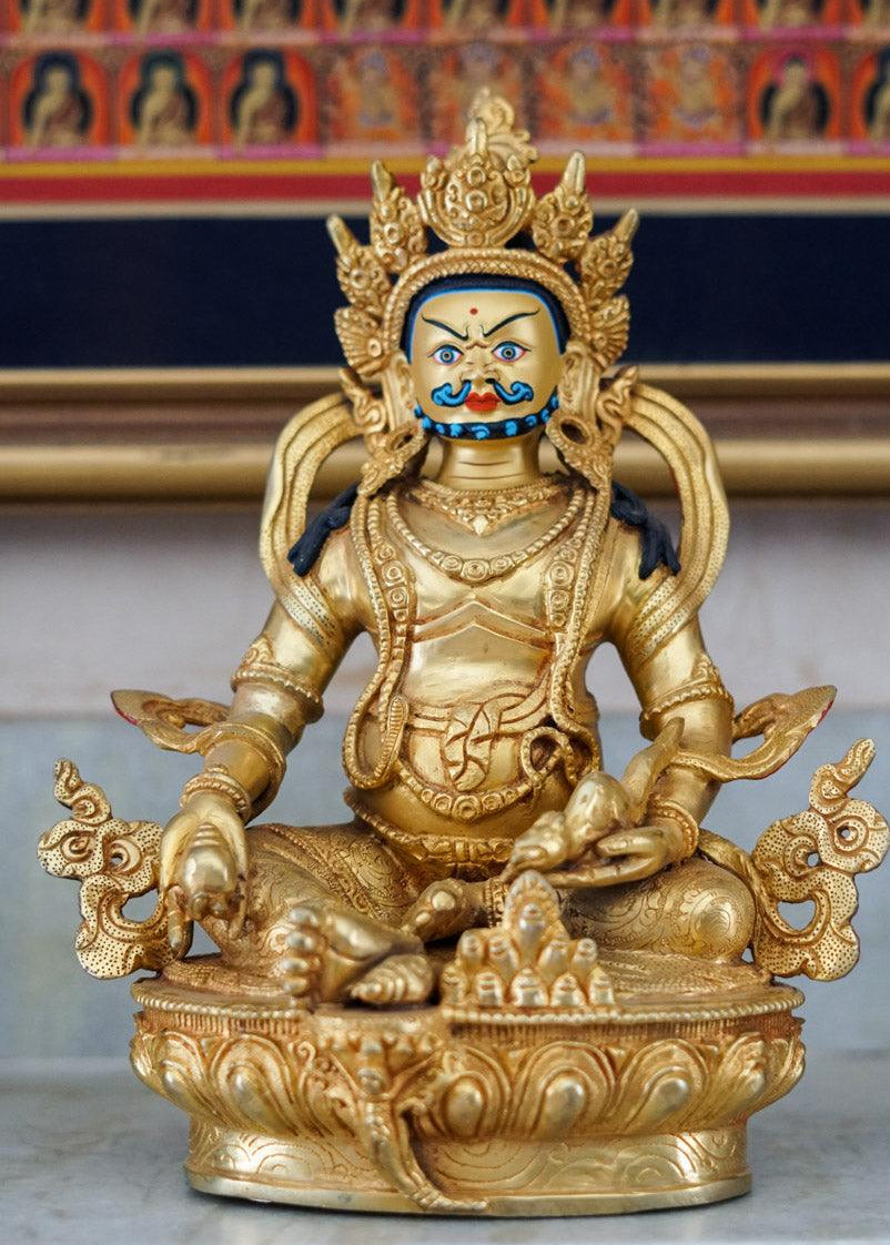 Zambala or Jambhala gold plated statue for meditation and altar room.  Handmade high quality statue from Nepal