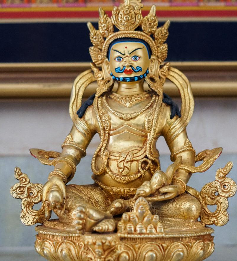Zambala or Jambhala gold plated statue for meditation and altar room.  Handmade high quality statue from Nepal