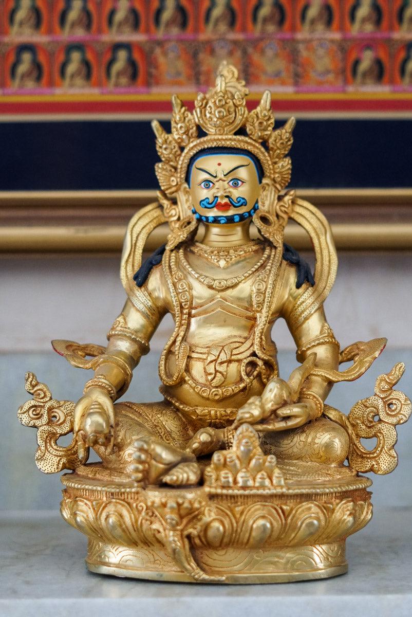 Zambala or Jambhala gold plated statue for meditation and altar room.  Handmade high quality statue from Nepal