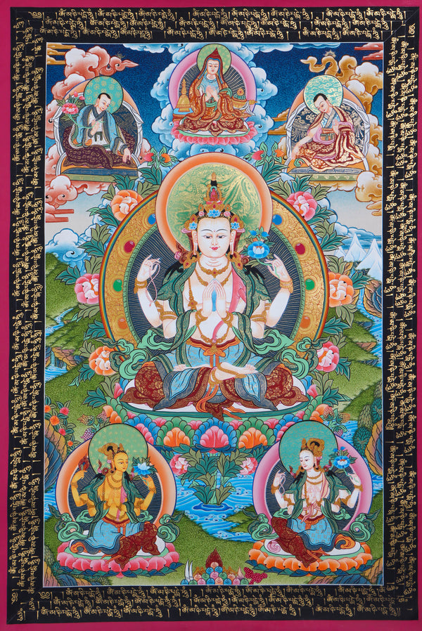 Chengresi Thangka - Handpainted by skillful artisan - Himalayas Shop