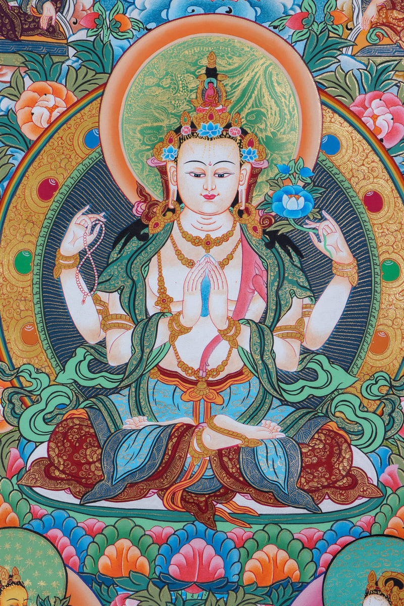 Chengresi Thangka - Handpainted by skillful artisan - Himalayas Shop