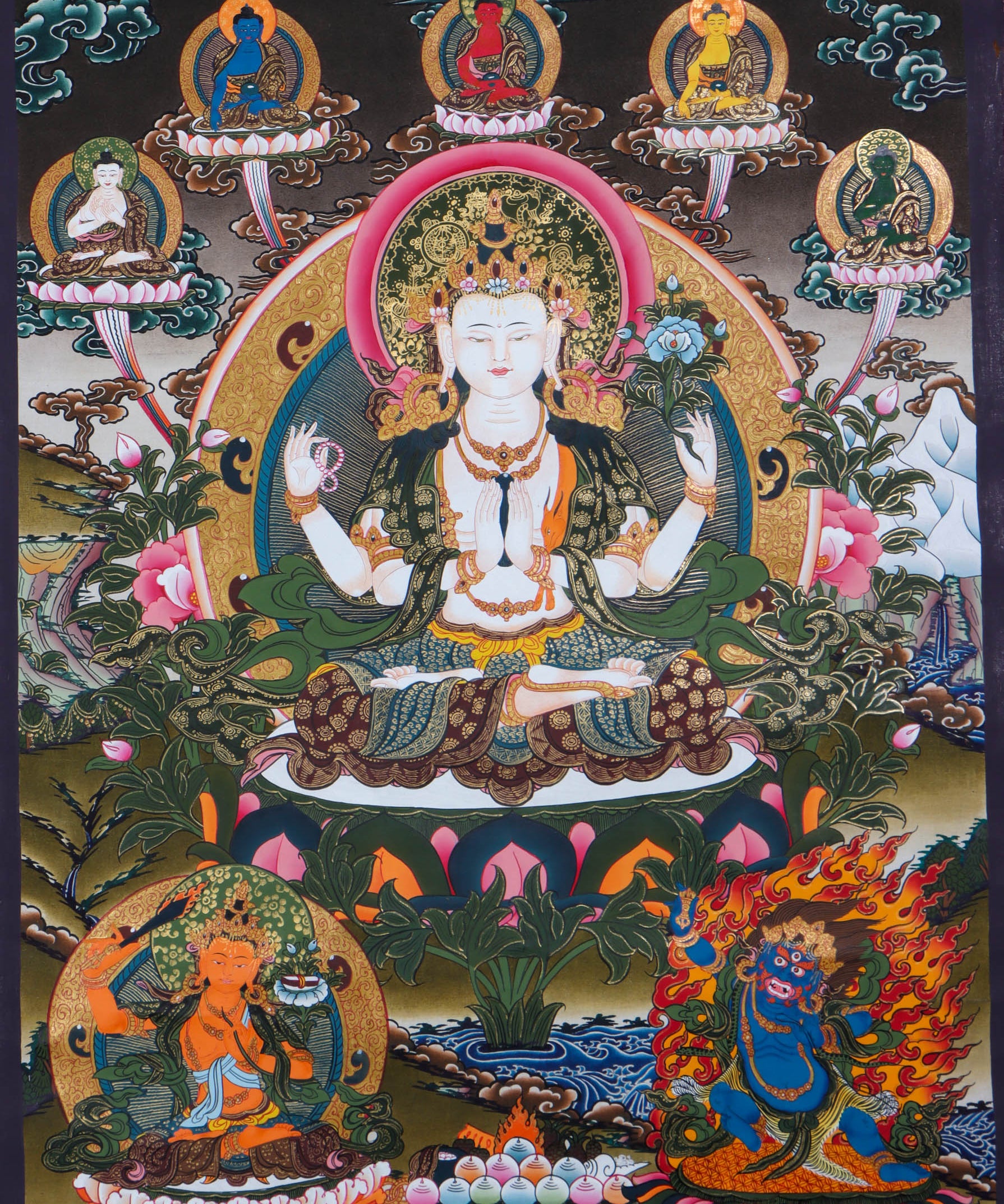 Chengresi (Bodhisattva) Thangka Painting - Himalayas Shop