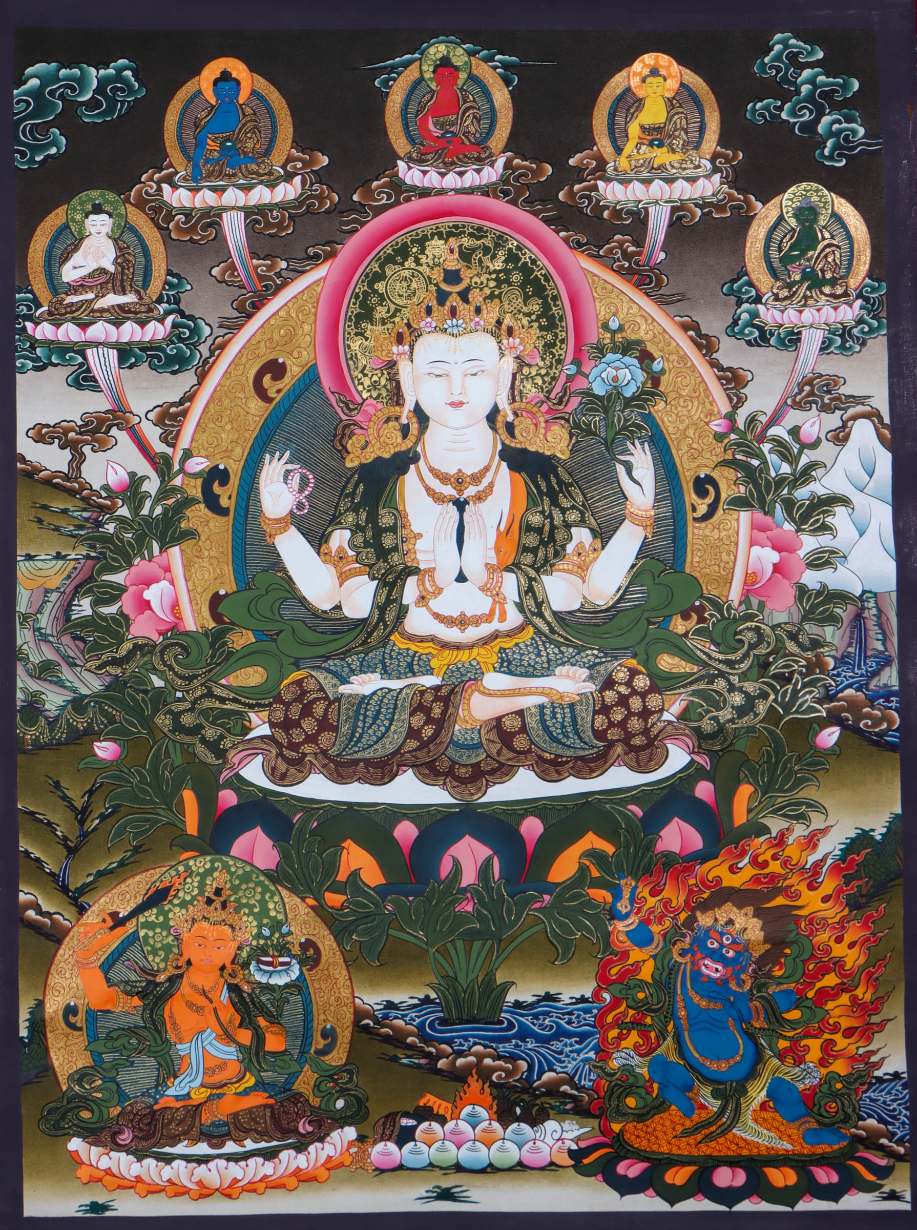 Chengresi (Bodhisattva) Thangka Painting - Himalayas Shop