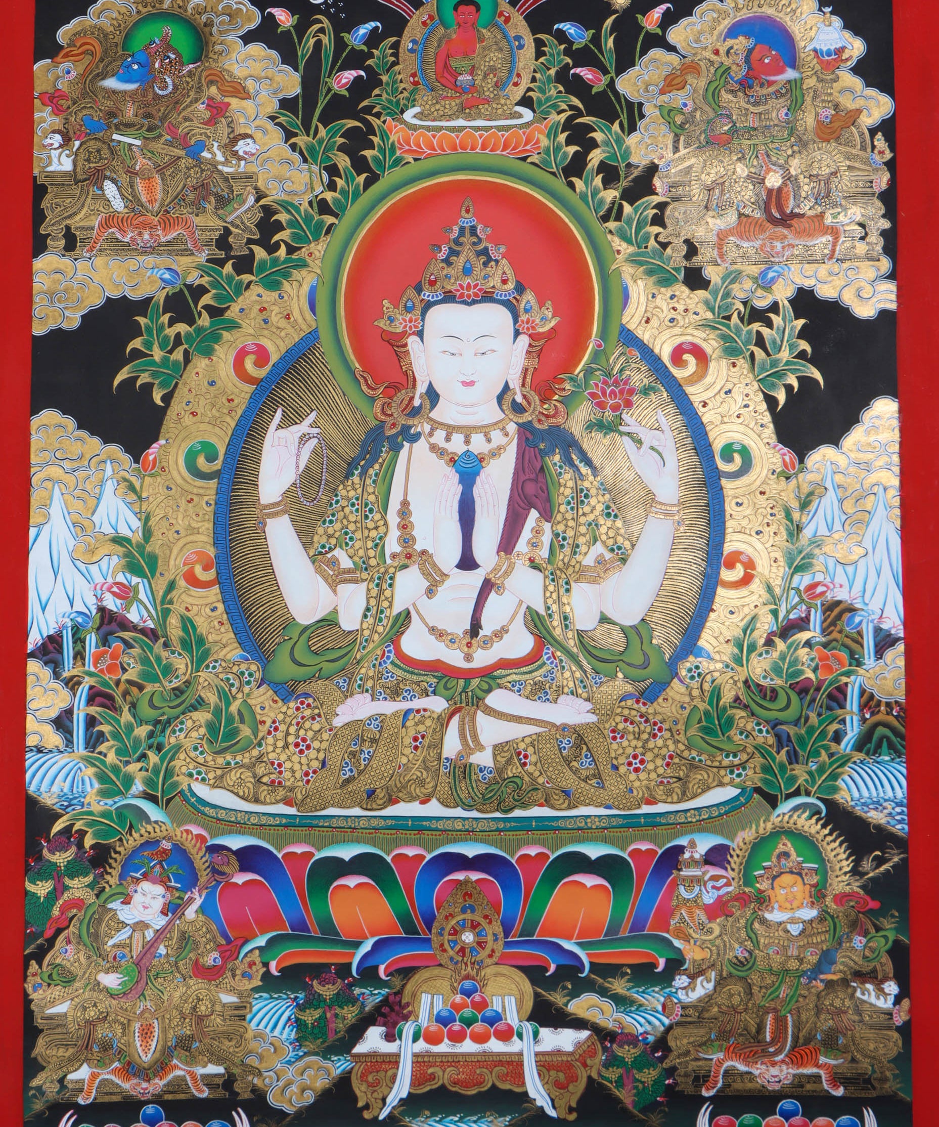 Chengresi with other bodhisattva thangka - Himalayas Shop