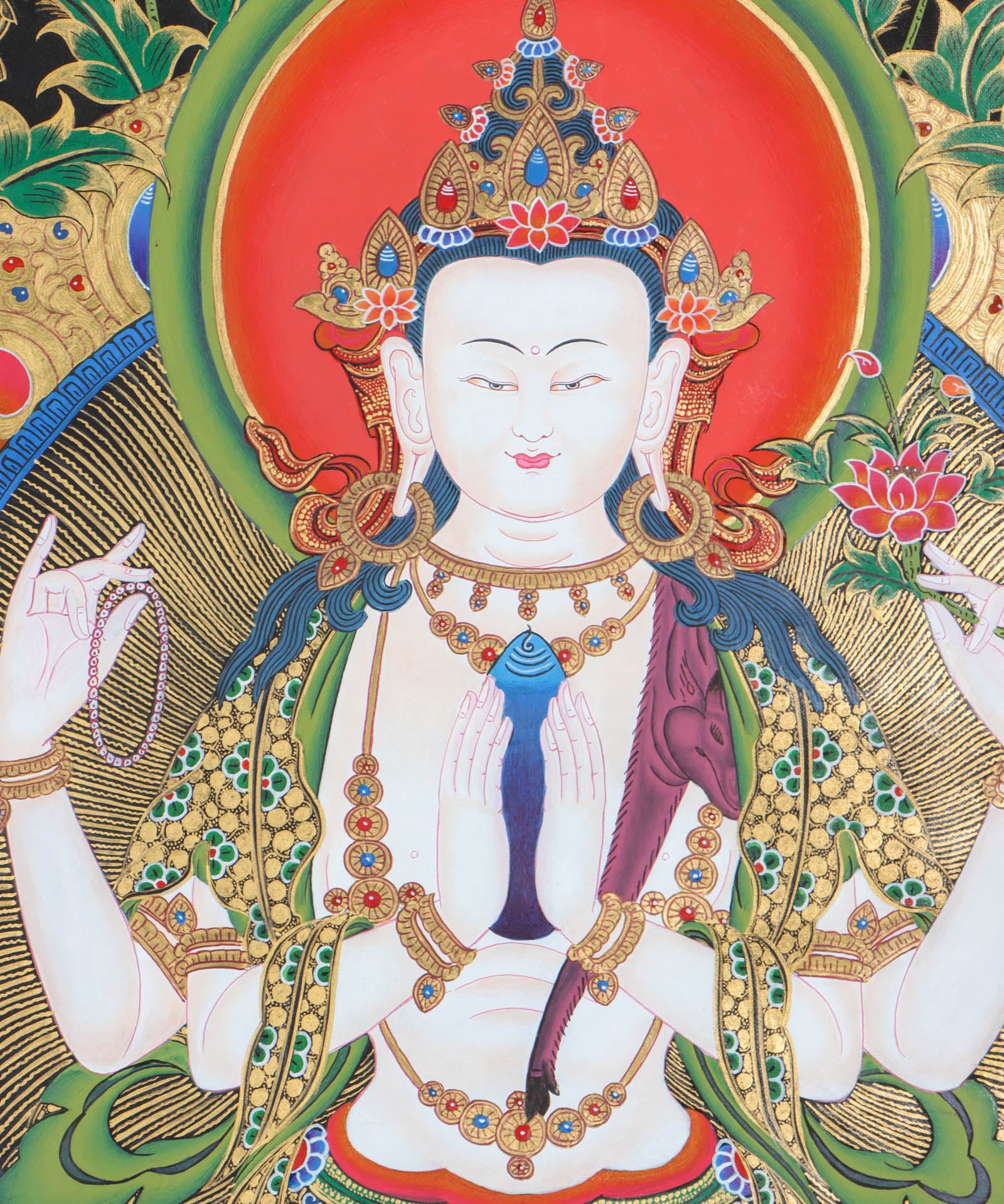 Chengresi with other bodhisattva thangka - Himalayas Shop