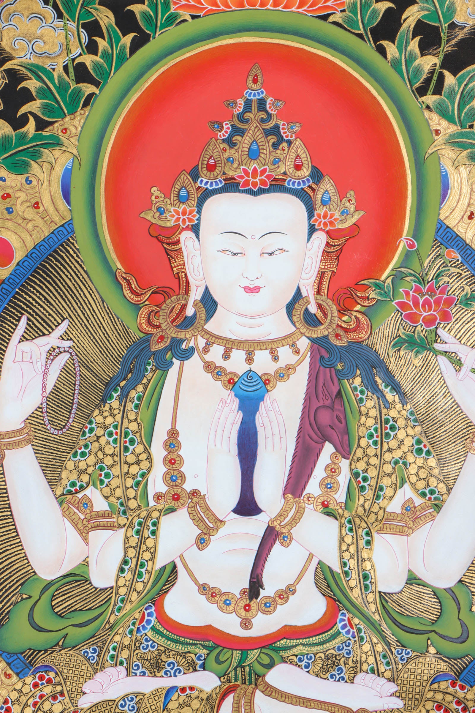 Chengresi with other bodhisattva thangka - Himalayas Shop