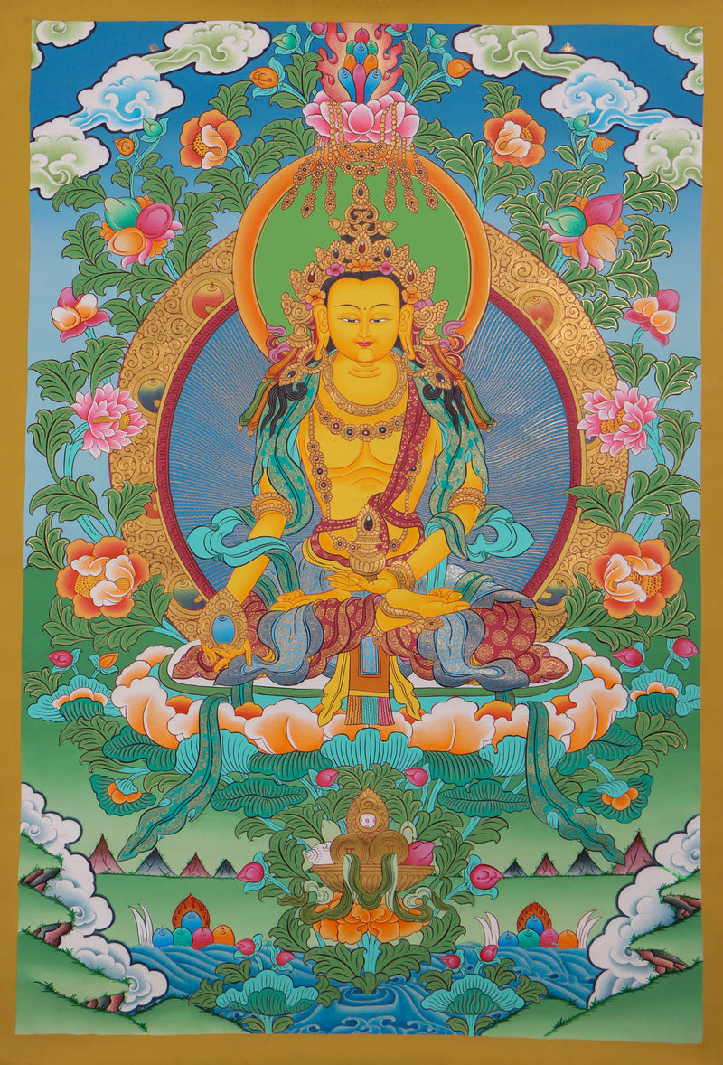 Beautiful Ratnasambhava  Buddha Thangka Painting - Himalayas Shop