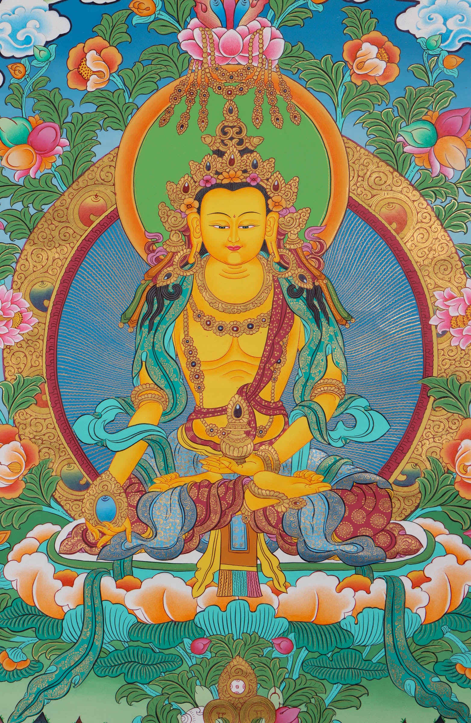Beautiful Ratnasambhava Buddha Thangka Painting - Himalayas Shop