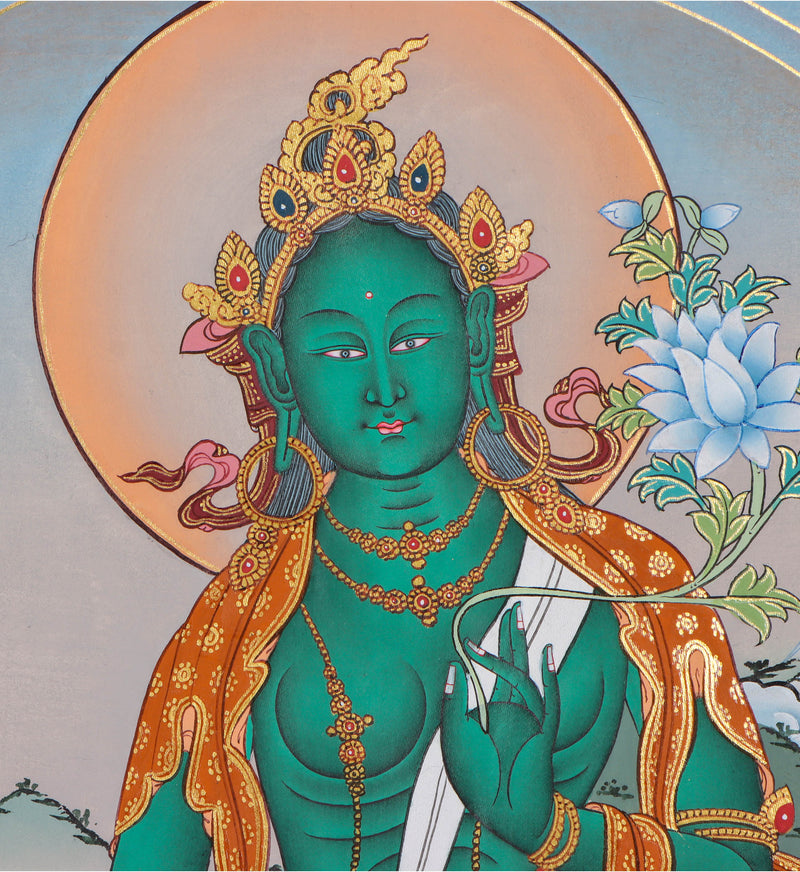 Green Tara Thangka Painting - Best handpainted thangka - Spiritual Practices & Healing - Himalyas Shop 