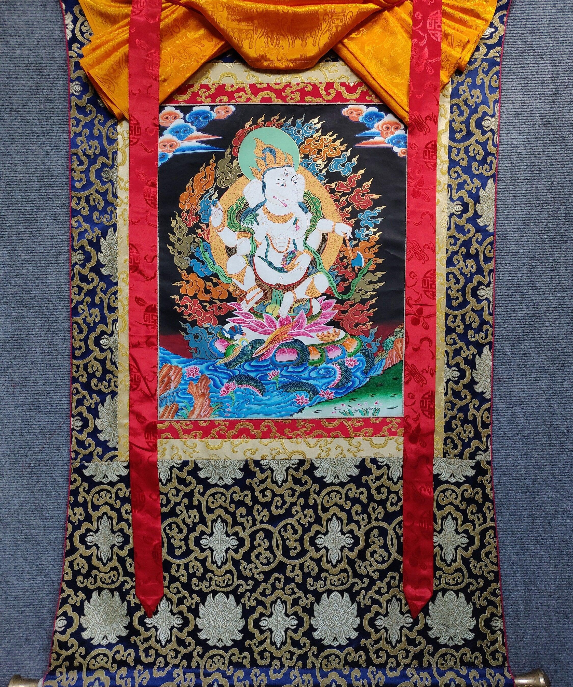 Hindu God Ganesh Thangka Art Painting