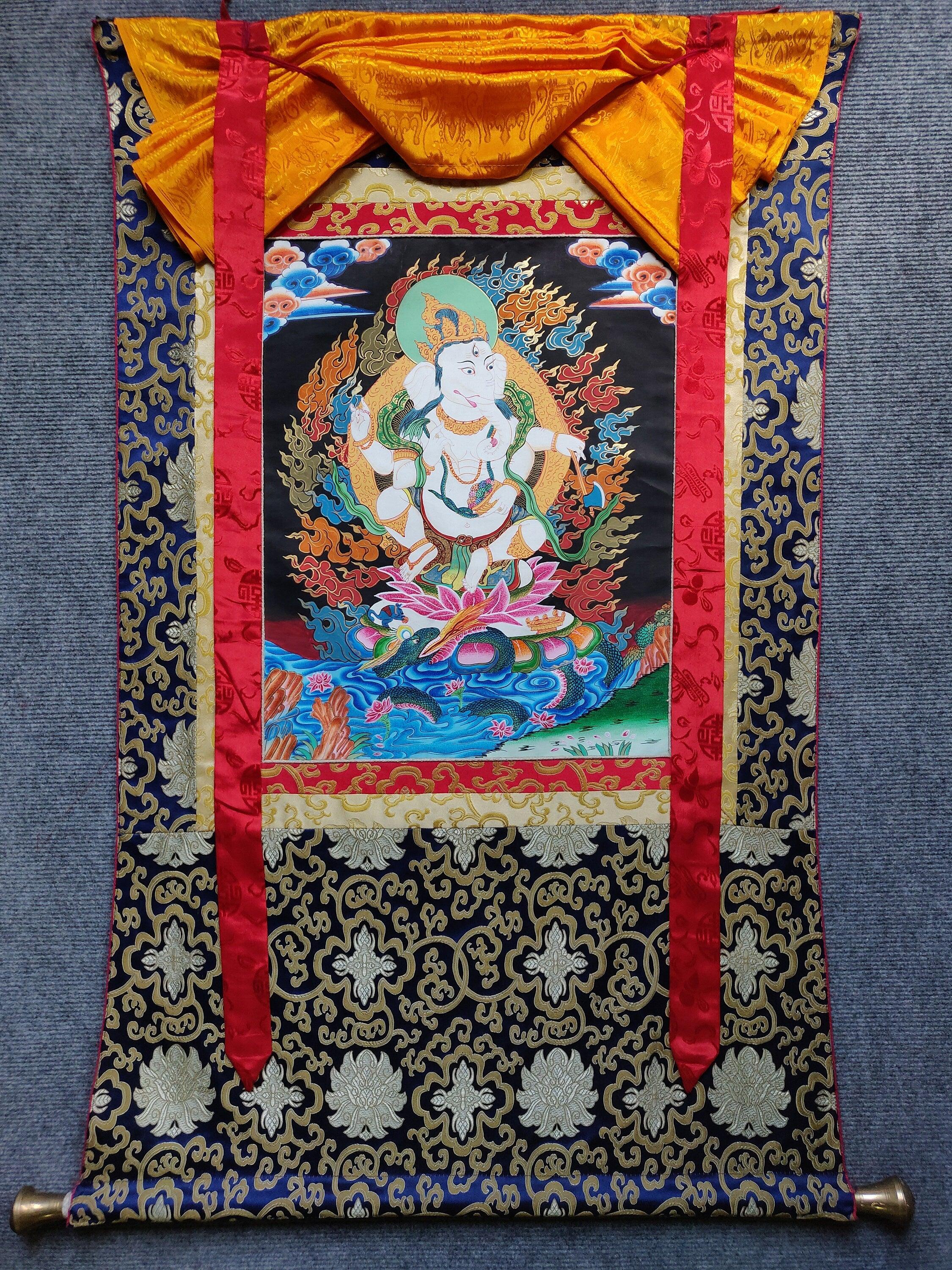 Hindu God Ganesh Thangka Art Painting