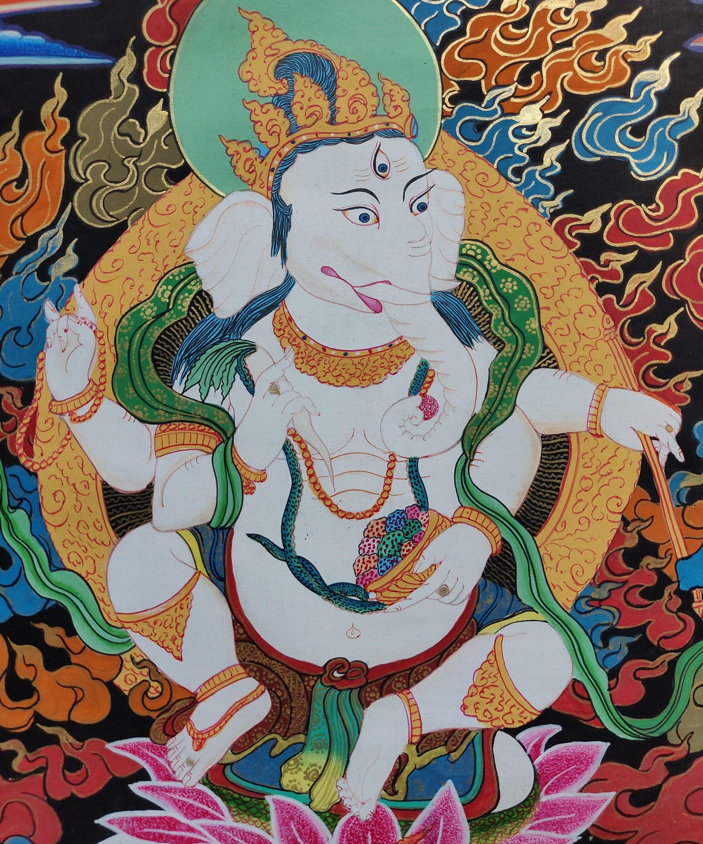 Hindu God Ganesh Thangka Art Painting