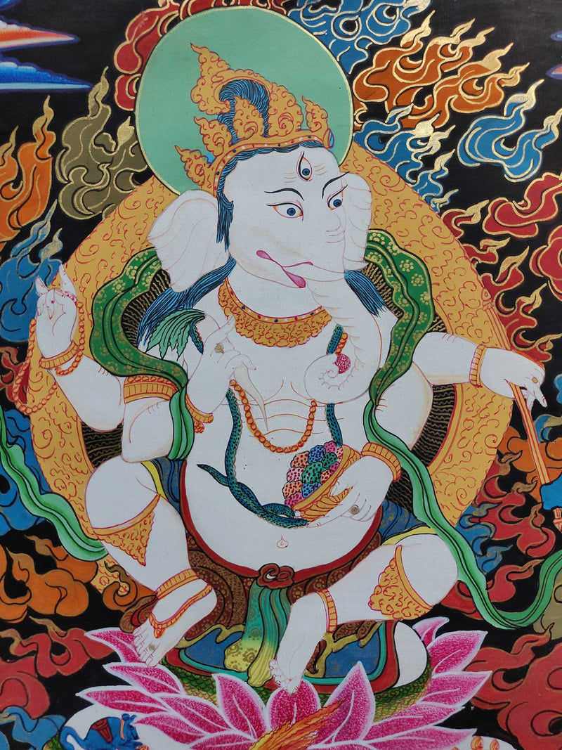 Hindu God Ganesh Thangka Art Painting