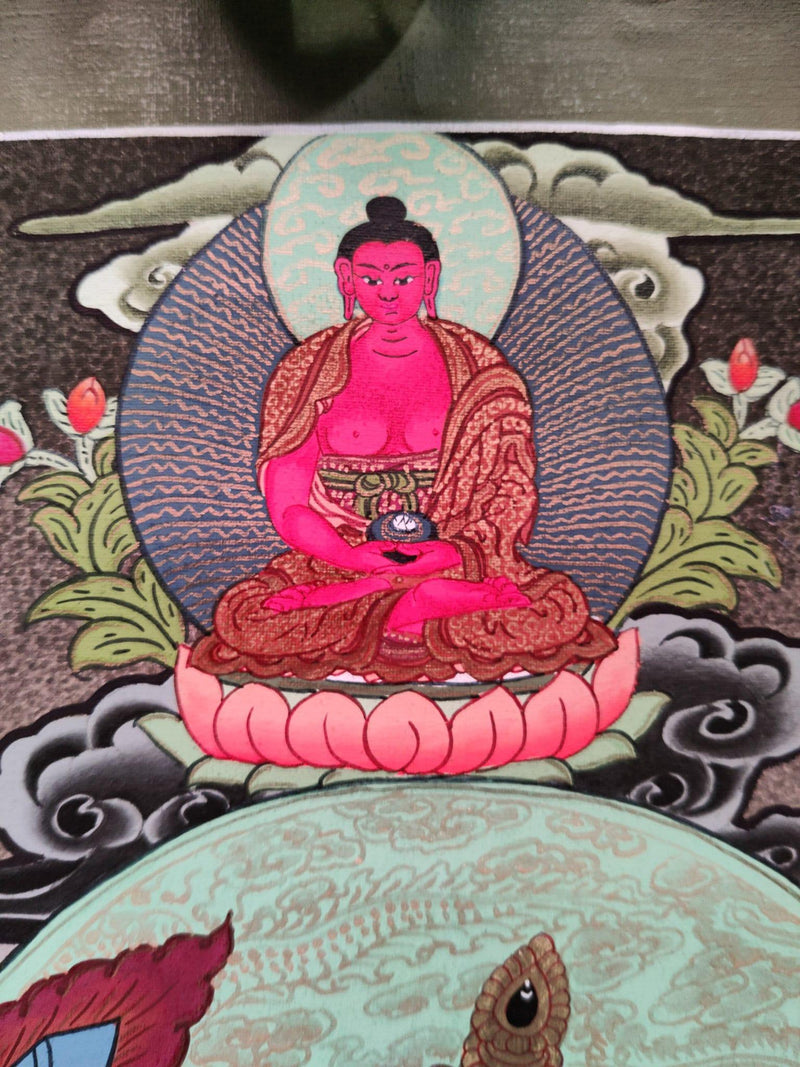 Hand-made Pancha Buddha and Manjushri Thangka Art