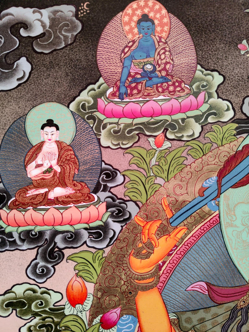 Hand-made Pancha Buddha and Manjushri Thangka Art