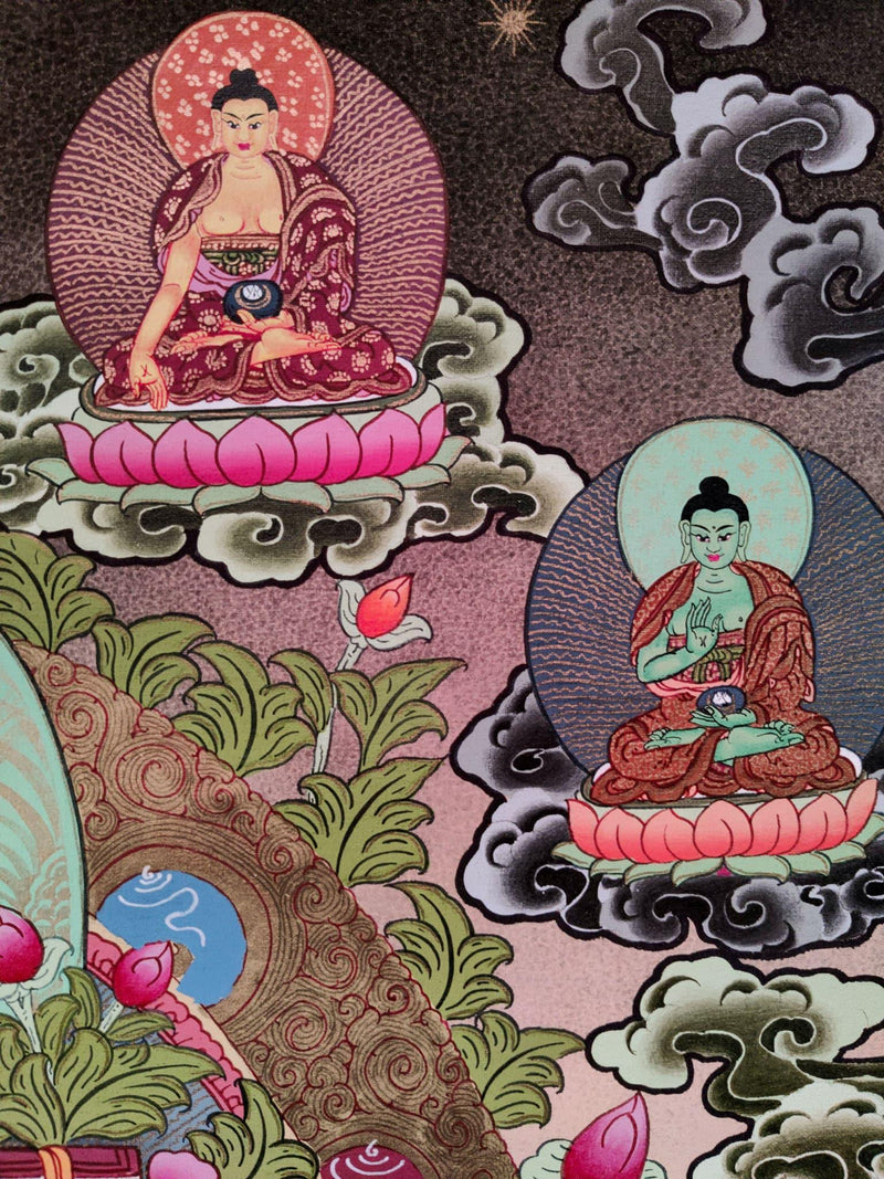 Hand-made Pancha Buddha and Manjushri Thangka Art