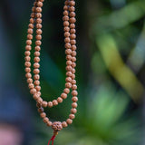 Rudraksha Bead Mala being held 