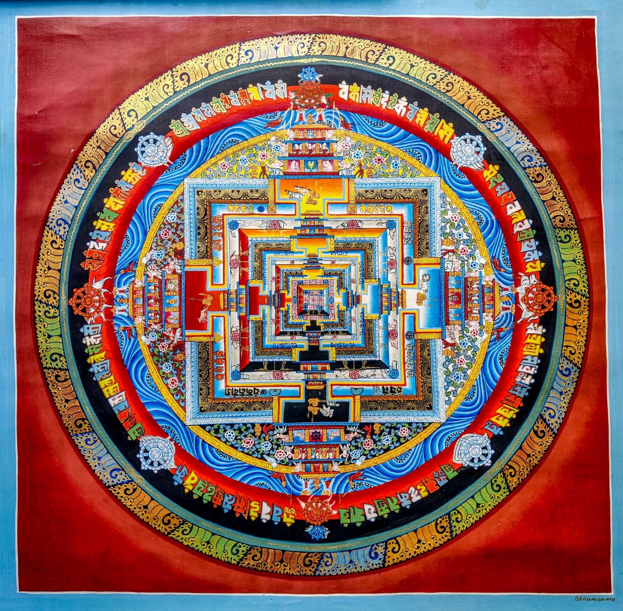 Red Kalachakra Mandala Thangka Art.