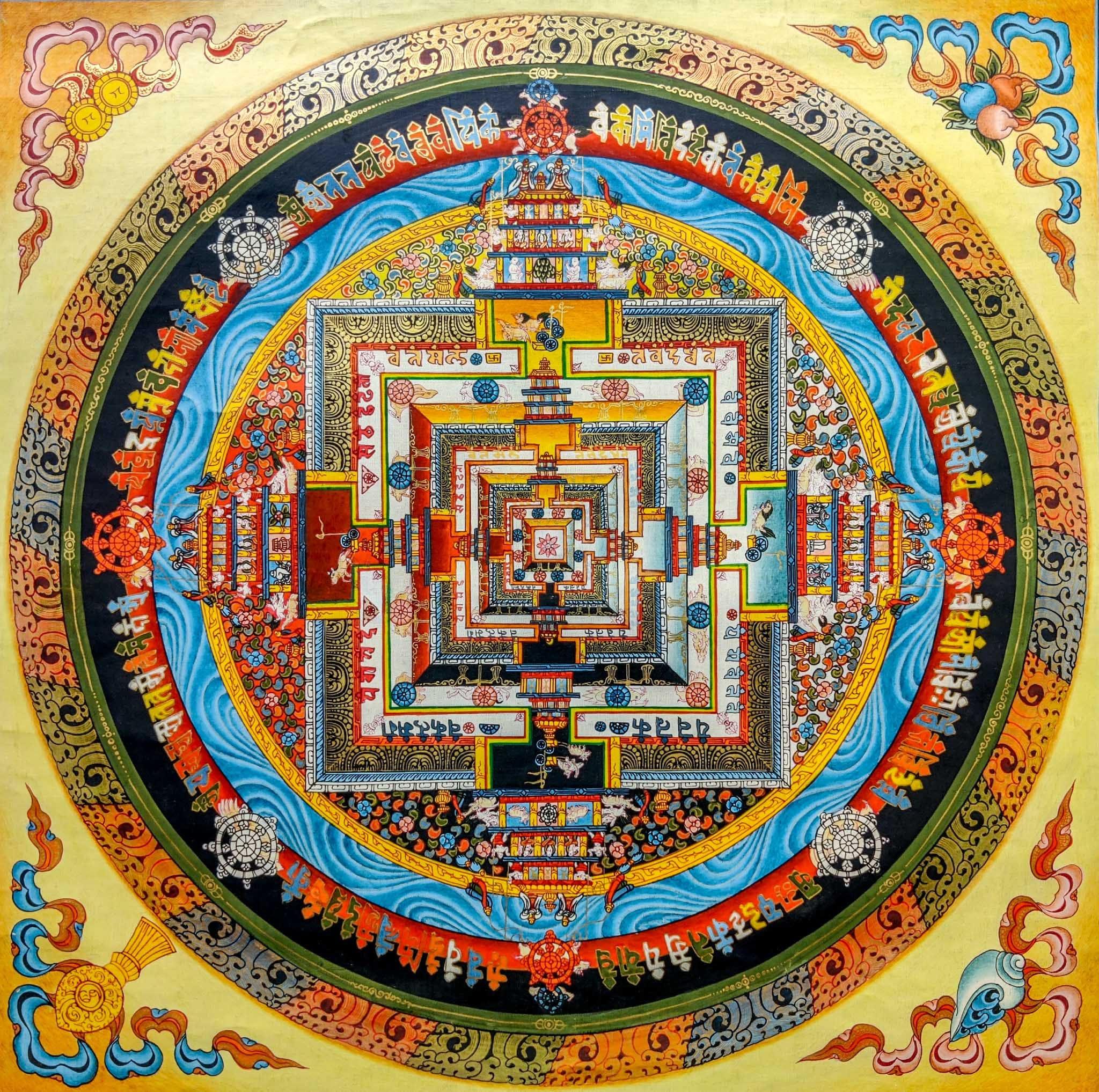 High Quality Tibetan Style Endless Knot Kalachakra Mandala Thangka Art.