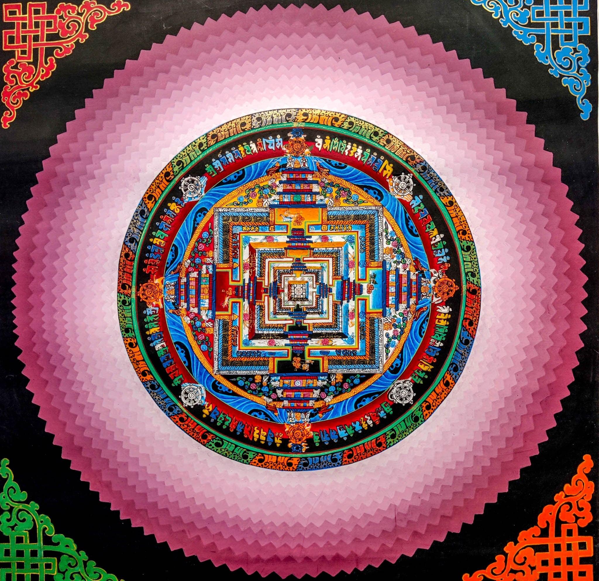 Pink Endless Knot Kalachakra Mandala Thangka Art