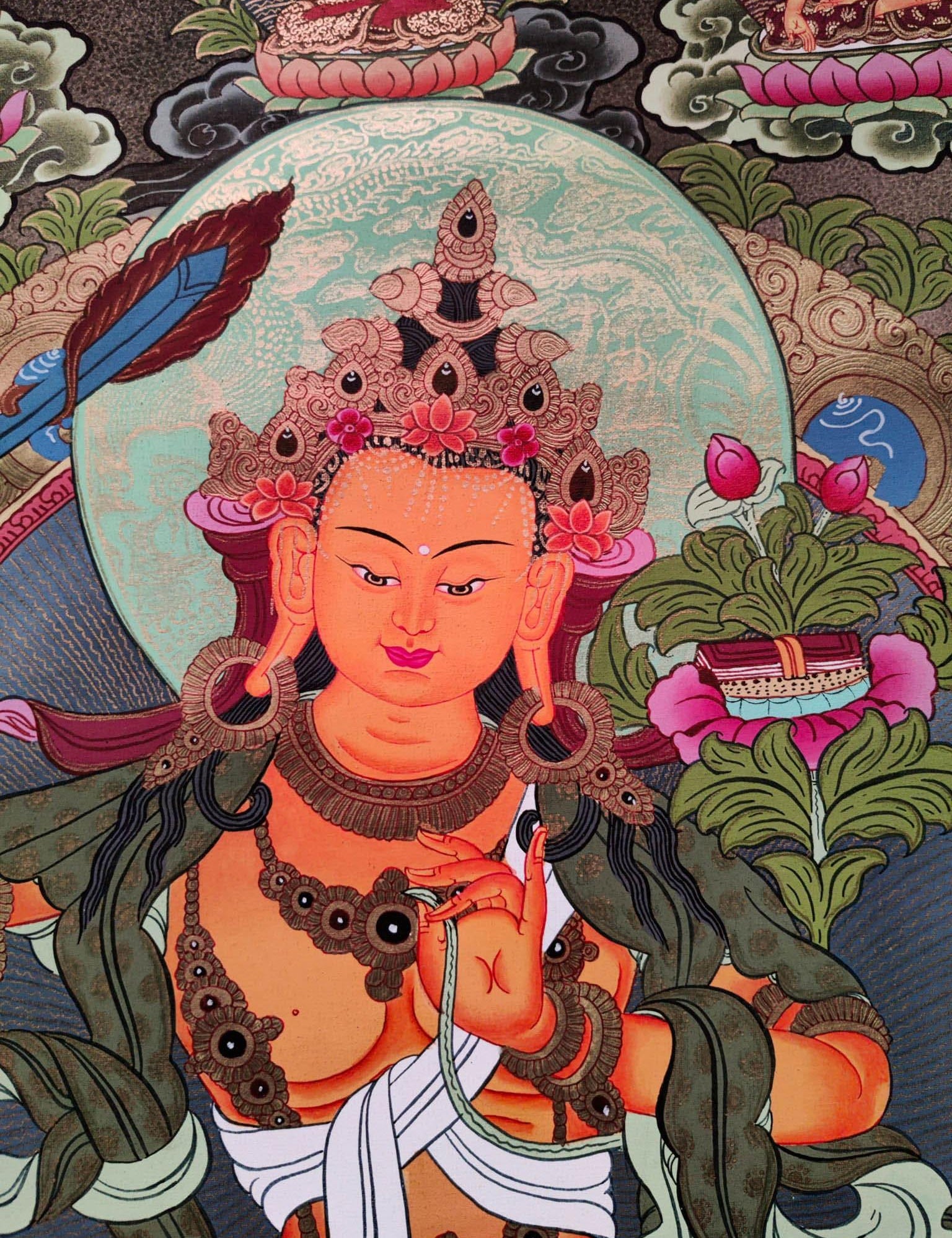 Hand-made Pancha Buddha and Manjushri Thangka Art