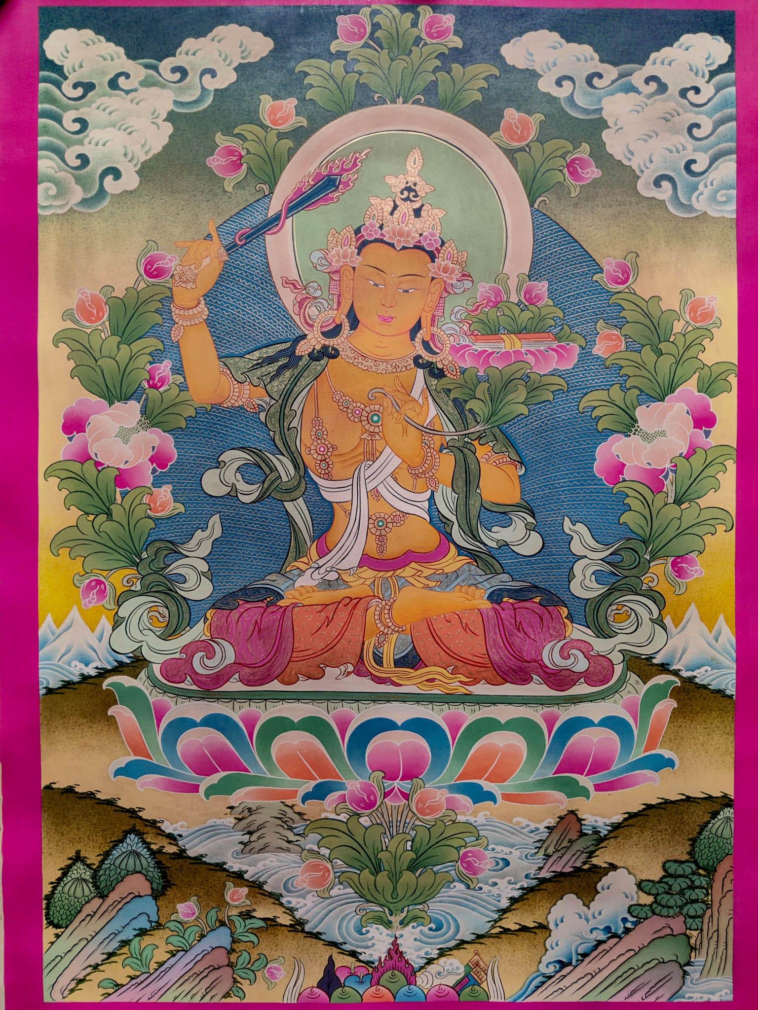 Hand-made Manjushri Thangka art