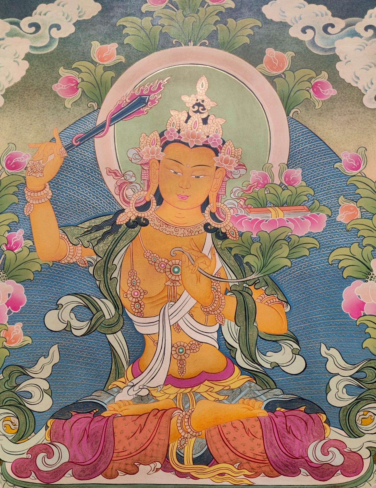 Hand-made Manjushri Thangka art