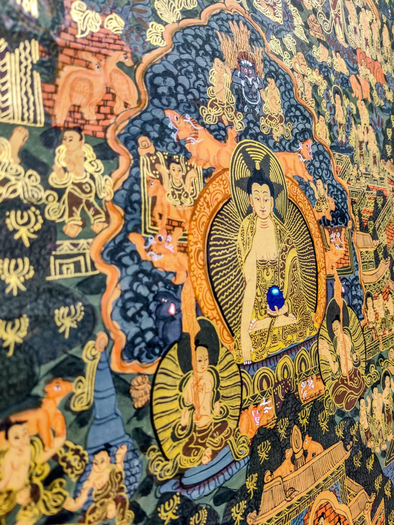 Buddha's Life of Shakyamuni thangka art side view
