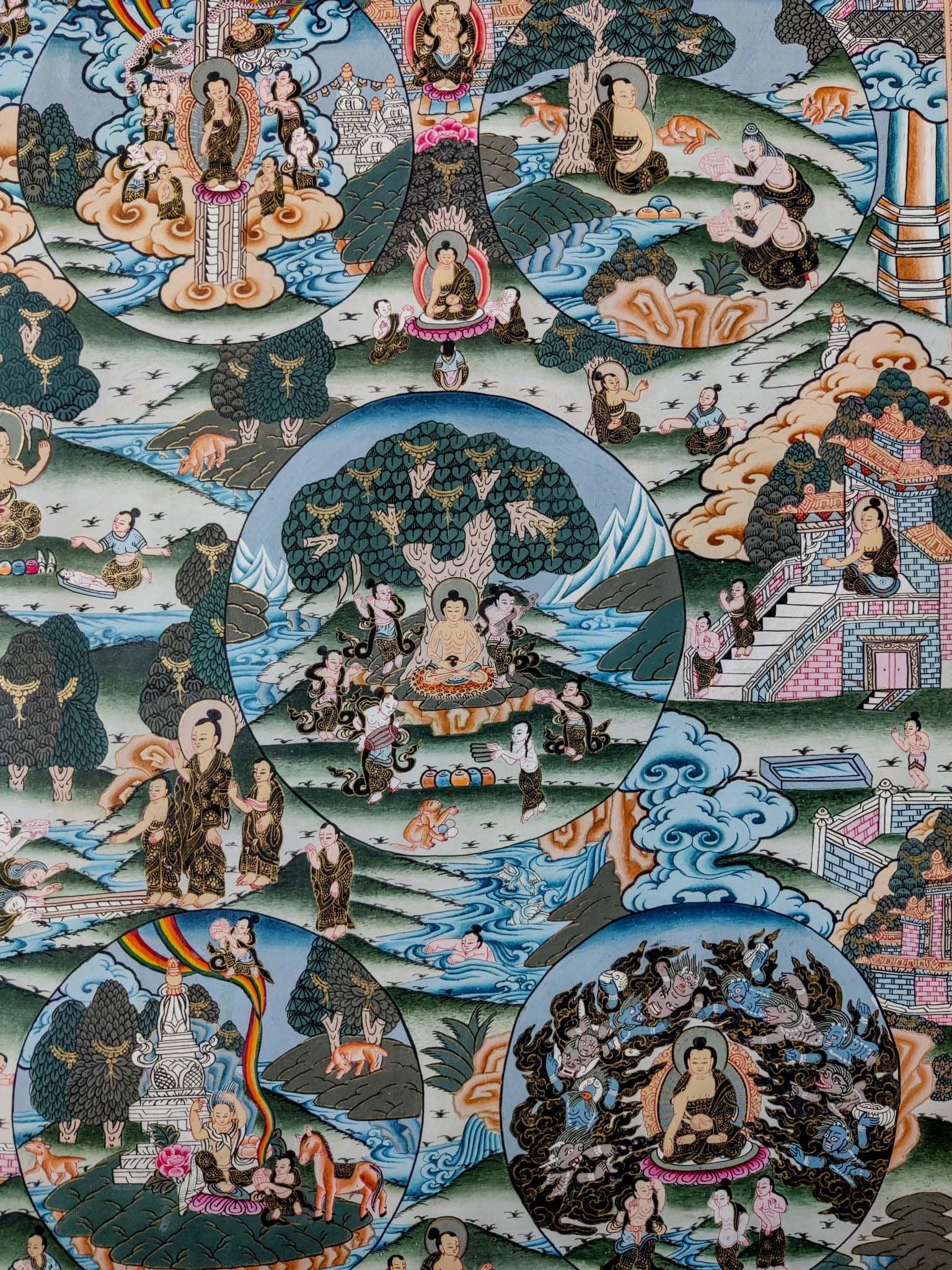 Different life stages of Shakyamuni buddha.